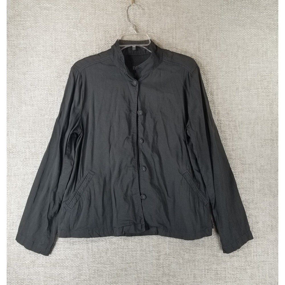 Eileen‎ Fisher Lightweight Jacket Womens Small Gray Viscose Button Down Career
